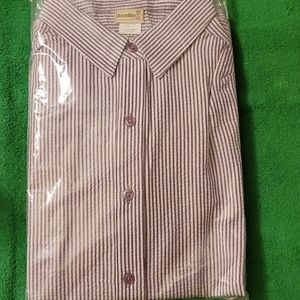 Button Up Blouse Purple and White Stripe